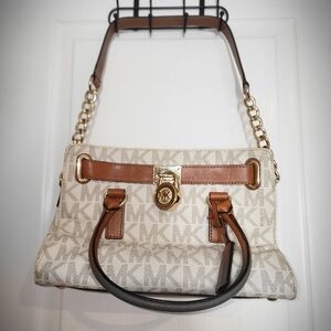 Michael Kors Cream and Brown Shoulder Bag